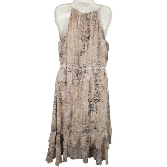 Monograph Snakeskin Print High Neck Ruffle Tiered Dress S Soft Grunge Boho Chic - Picture 5 of 11